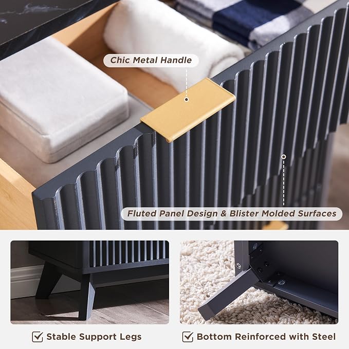 T4TREAM Fluted 5 Drawers Dresser, Curved Profile Design, Wood Drawer Organizer - Image 6
