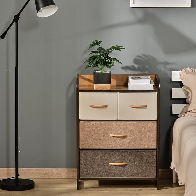 HOMCOM 4-Drawer Dresser, Fabric Chest of Drawers, 3-Tier Storage Tower - Image 7