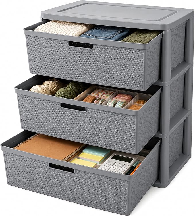 Wide 3-Drawer Plastic Storage Tower, Decorative Organizer Chest, BPA-free by Unknown