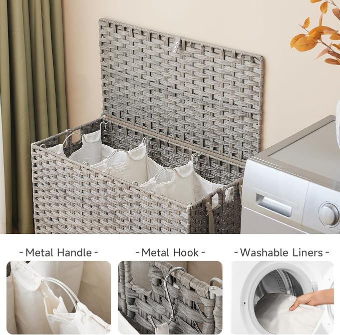 Laundry Hamper with Wheels, 34.3 Gallon Rolling Laundry Basket with Lid - Image 6