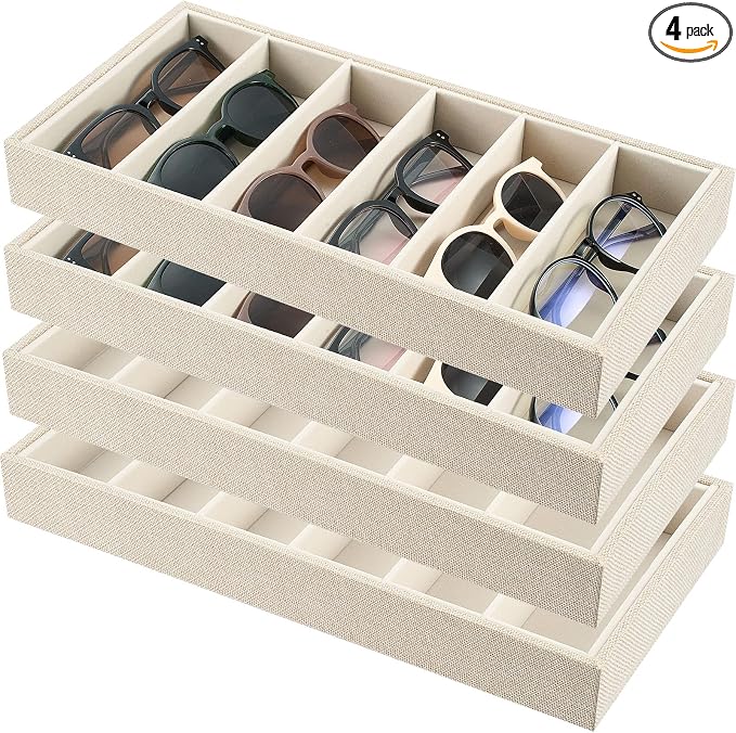 4 Pcs Velvet Sunglasses Organizer Tray 6 Grid Sunglass Organizer Velvet Tray by Juexica