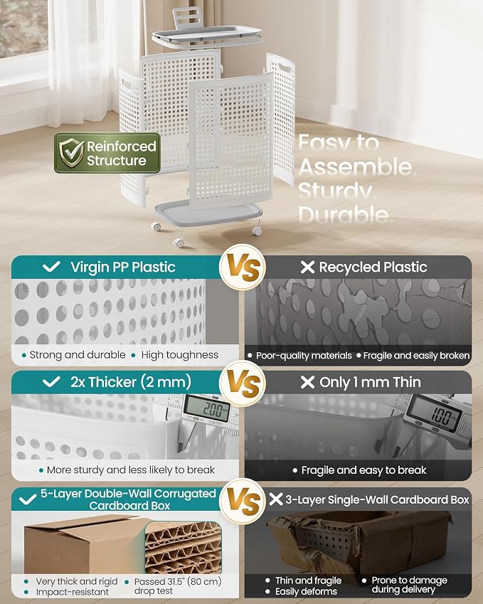 SONGMICS Laundry Hamper with Wheels, Plastic Laundry Basket, 19.8 Gallons - Image 6