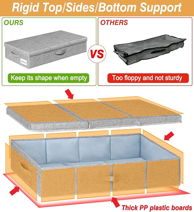 punemi Under Bed Storage Containers, Long Flat Firm Sides Underbed Organization - Image 4