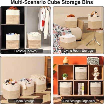ICERZCZ 11 Inch Cube Storage Bins, Organizer Woven Cotton Rope Square Baskets - Image 4