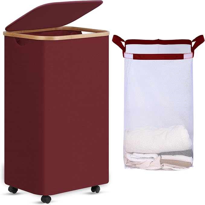 efluky Laundry Basket with Wheels, Tall Rolling Laundry Hamper with Lid and by efluky