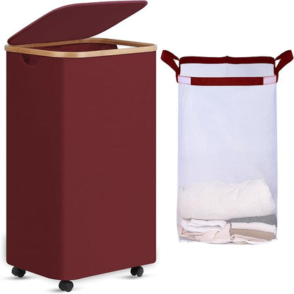 efluky Laundry Basket with Wheels, Tall Rolling Laundry Hamper with Lid and by efluky
