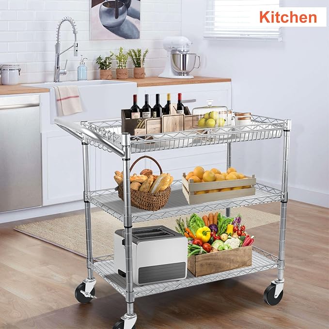 BolDuck Heavy Duty Utility Cart, 990Lbs Capacity 3 Tier Rolling Carts - Image 2
