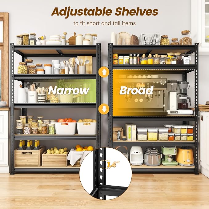 5-Tier Storage Shelves, 1980LBS Adjustable Pantry Shelves, Metal Shelving Unit - Image 5