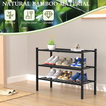 3 Tier Bamboo Shoe Rack for Closet Free Standing Wood Shoe Shelf Storage - Image 6