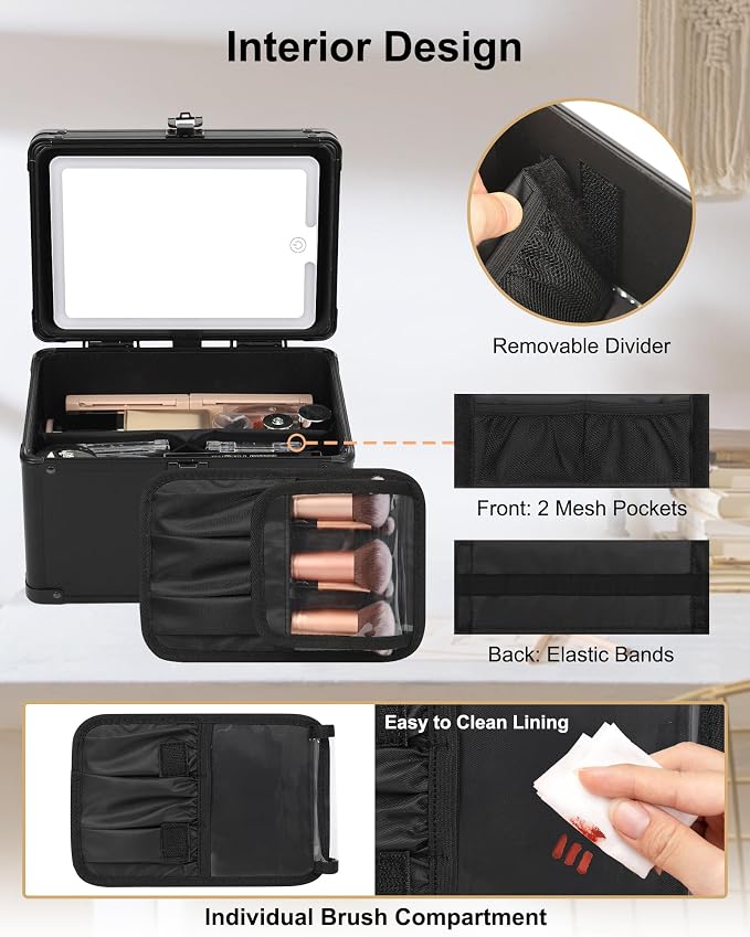 Relavel Travel Makeup Bag With LED Mirror, Makeup Bag With 3-Mode Light Up - Image 5