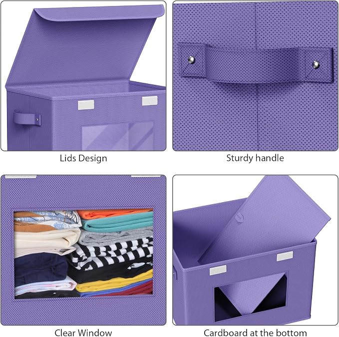Univivi Storage Bins with Lids Fabric Lidded Storage Baskets Stackable Closet - Image 5
