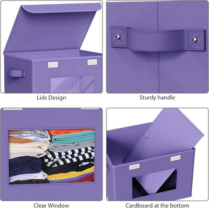 Univivi Storage Bins with Lids Fabric Lidded Storage Baskets Stackable Closet - Image 5