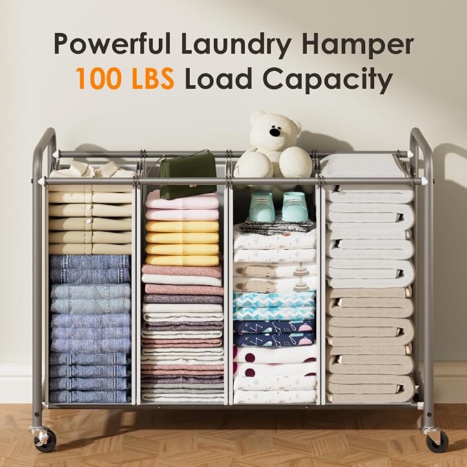ROMOON Laundry Sorter 4 Section and 3 Section, Separated Laundry Hamper Cart - Image 3