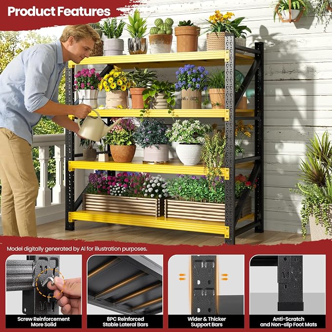 48" Wide Storage Shelves, 2000LBS Garage Shelving Heavy Duty, Standing Shelf - Image 4