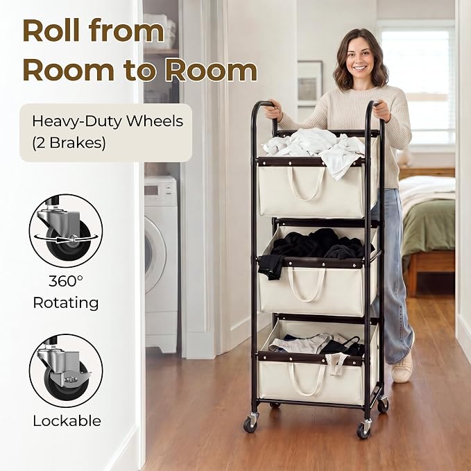 GRANNY SAYS 3 Section Tiered Laundry Sorter, Slim Vertical Laundry Hamper - Image 5