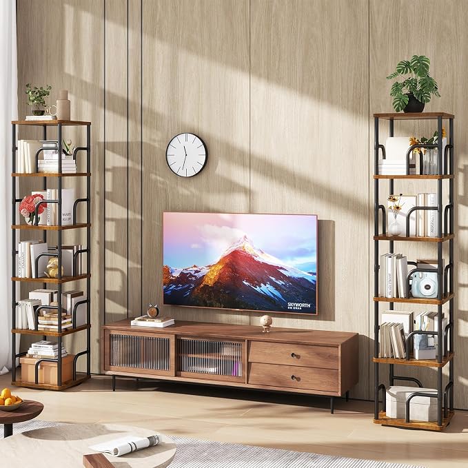 IBUYKE 6 Tier Rotating Bookshelf, Square Bookcases - Image 2