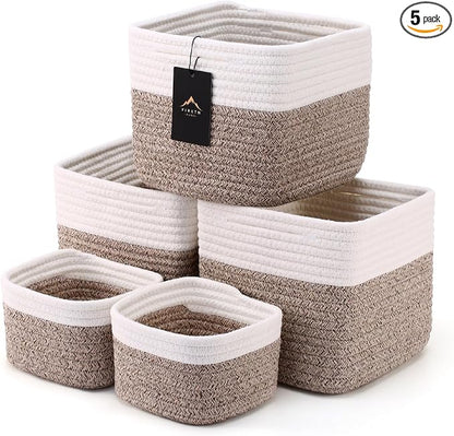 5-Pack Storage Cubes Woven Rope Baskets, 2 Sizes Organizer Bins | Ideal by Unknown
