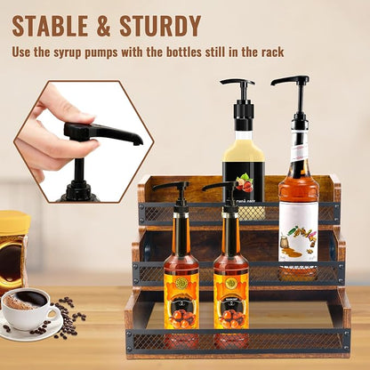 Liquor Bottle Display Shelf, Coffee Syrup Rack Organizer, 3 Step Countertop - Image 4
