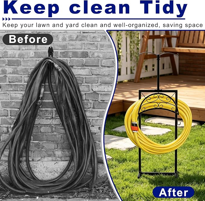 Hose Holder with Double-Ear Hooks and Free Gardening Gloves, Garden Hose Holder - Image 5