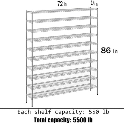 14" Deep x 72" Wide x 86" Height Wire Shelving Kit | 10-Tier | NSF Commercial - Image 3