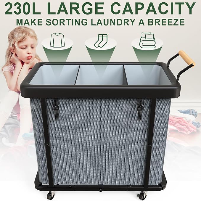 230L Extra Large Fashion Laundry Sorter 3 Section - Image 2