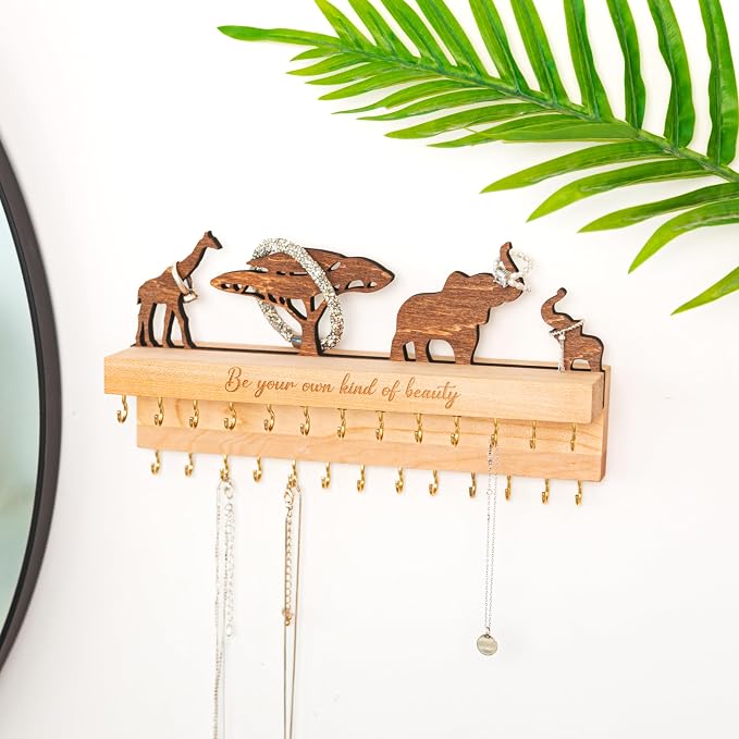 Wooden Jewelry Organizer for Women, Wall Mounted Necklace & Earring Holder - Image 5