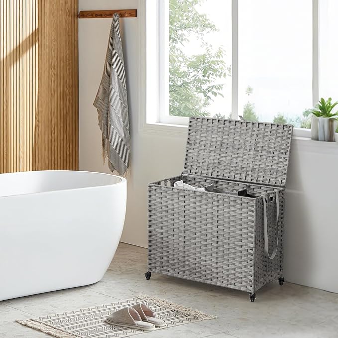 Laundry Hamper with Wheels, 52.8 Gallon Rolling Laundry Basket with Lid - Image 3