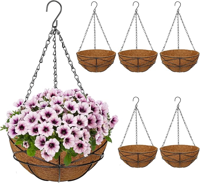 6 Pack 10 inch Metal Hanging Baskets by NatureCrafted