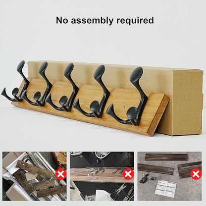 SKOLOO 24-Inch Light Brown Wood Coat Rack Wall Mount - Image 5