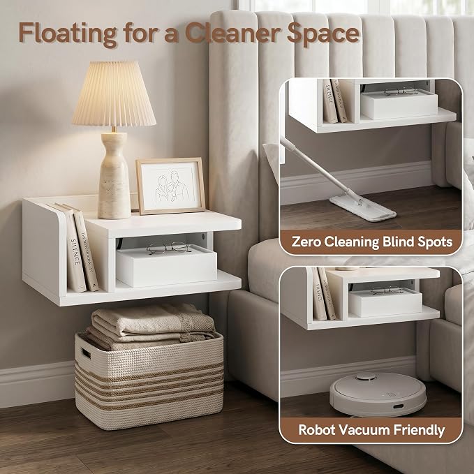 Afuly Floating Nightstand Set of 2 White Night Stand - Image 7