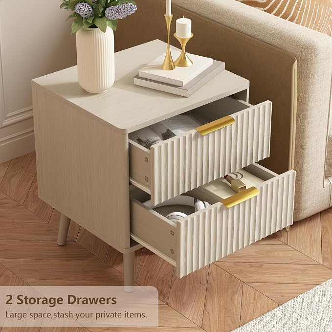 CARPETNAL Fluted Nightstand, Wood End Table Mid Century Night Stands - Image 6