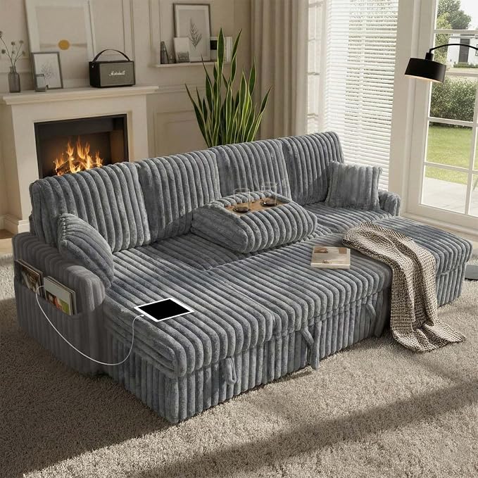 104" U Shaped Sleeper Sofa Bed, Sectional Couches - Image 2