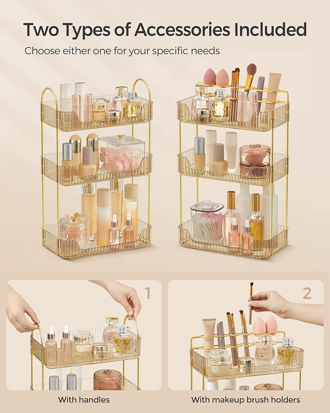 SONGMICS Makeup Organizer, 3-Tier Skincare Organizer Countertop, Customizable - Image 2