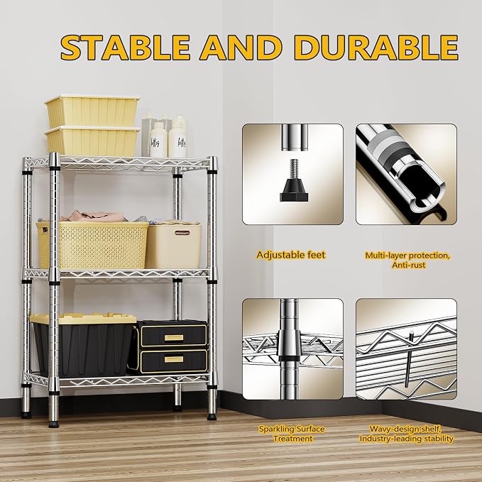 750 lbs 3 Tier Shelf Metal Storage Shelves Shelving Wire Rack Heavy Duty Closet - Image 7