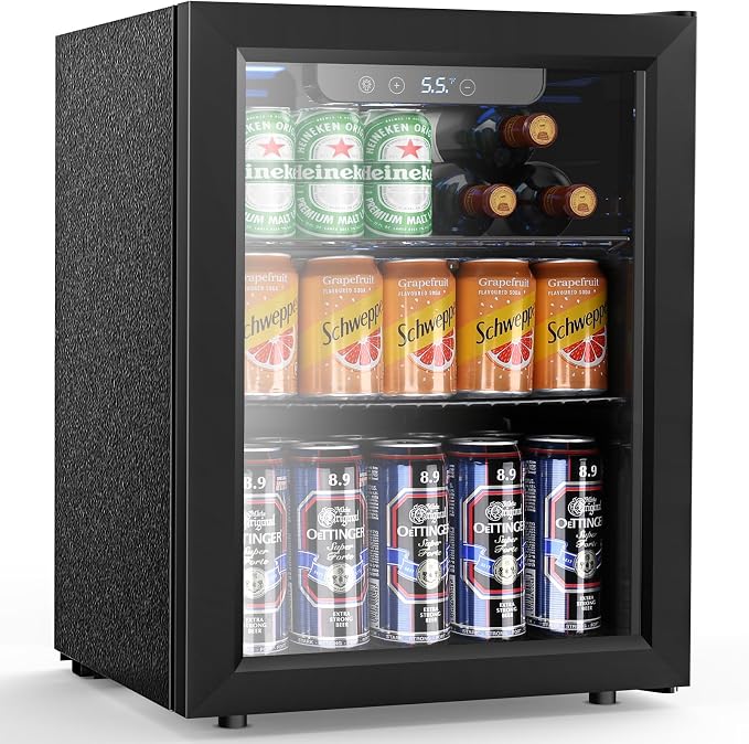 68 Cans Beverage Refrigerator Cooler, 1.7 cu.ft Mini Fridge Glass Door Drink by Electactic