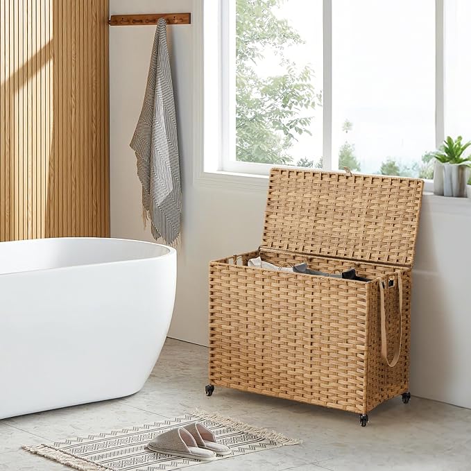 Laundry Hamper with Wheels, 60.72 Gallon Rolling Laundry Basket with Lid - Image 3