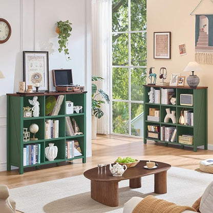 Joaxswe 9 Cube Storage Organizer, Farmhouse 47 Inch Wide Vintage Green Bookshelf - Image 3