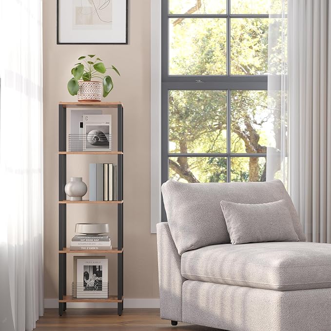 TUTOTAK Bookshelf, 5-Tier Tall Narrow Book Shelf - Image 3