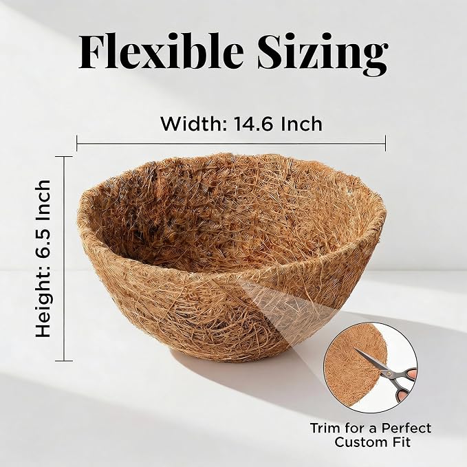 Coco Liners for Planters 14 Inch, 6 Pack Coco Basket Liners for Hanging Baskets - Image 2