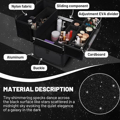 Large Makeup Train Case Cosmetic Organizer Case Makeup Box Portable Make Up - Image 3