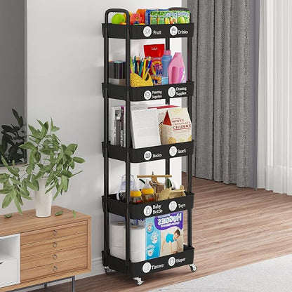 Laiensia Multifunction Utility Rolling Cart, 5-Tier Plastic & Metal Storage - Image 4