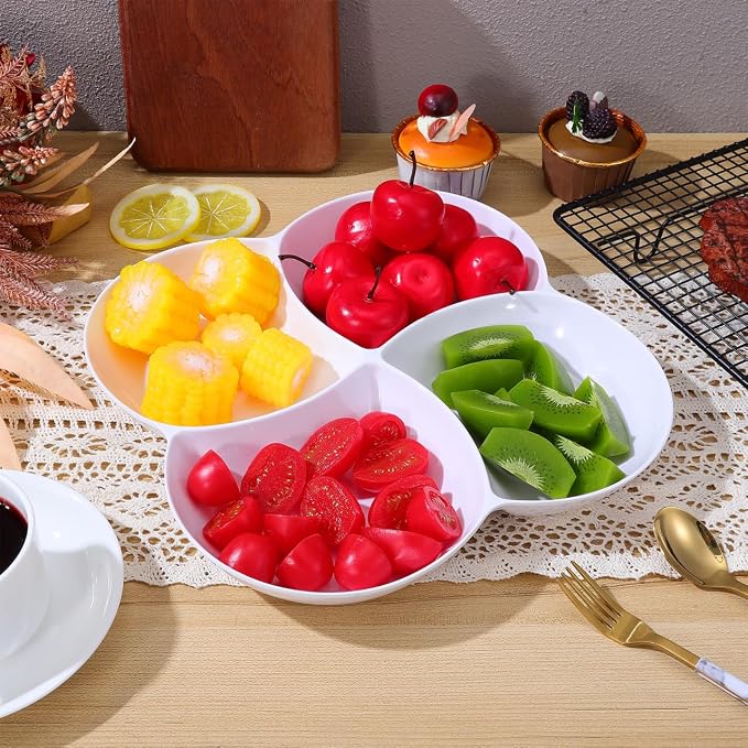 Mikinona Multi-Grid Snack Plate White Melamine Snack Tray - Image 9