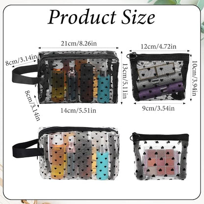 4 PCS Heart Printed Mesh Makeup Bag Set - Image 2