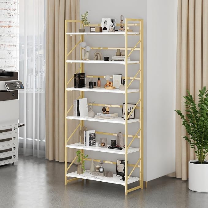 JSB 6 Tier No Assembly Folding Bookshelf, 30.7" Wide Foldable Storage Bookcase - Image 2