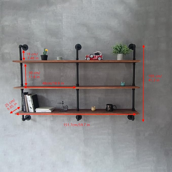 HDDFER Floating Shelves for Wall Bookshelf Industrial Pipe Shelving Shelves - Image 2