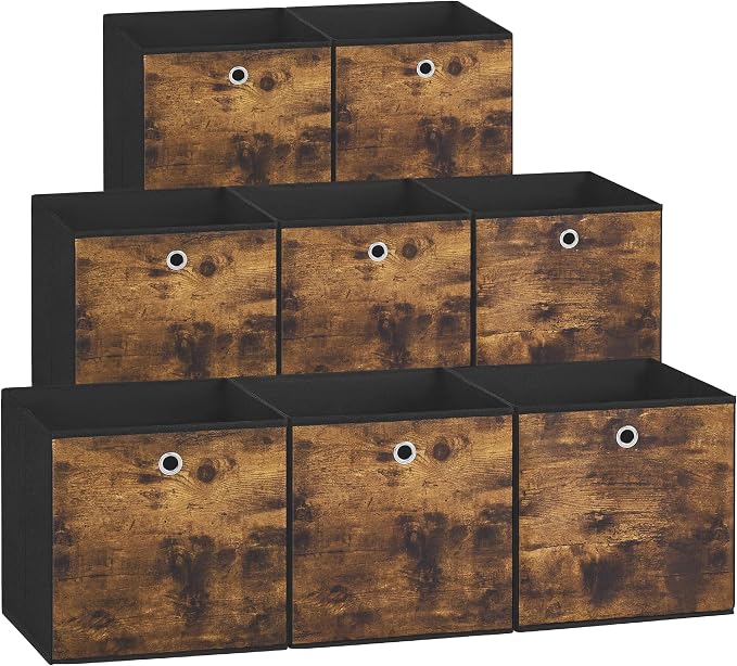 SONGMICS Storage Cubes, Foldable Fabric Storage Bins, Rustic Brown and Ink Black by Unknown