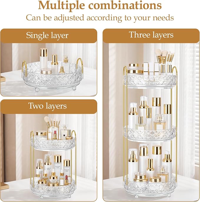 360 Rotating Makeup Organizer for Vanity, 2 Tier Adjustable Perfume Organizer - Image 3
