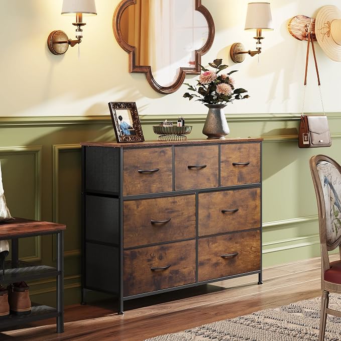 WLIVE Dresser for Bedroom, 7 Drawers, TV Stand, Rustic Brown Wood Grain | 7 - Image 4