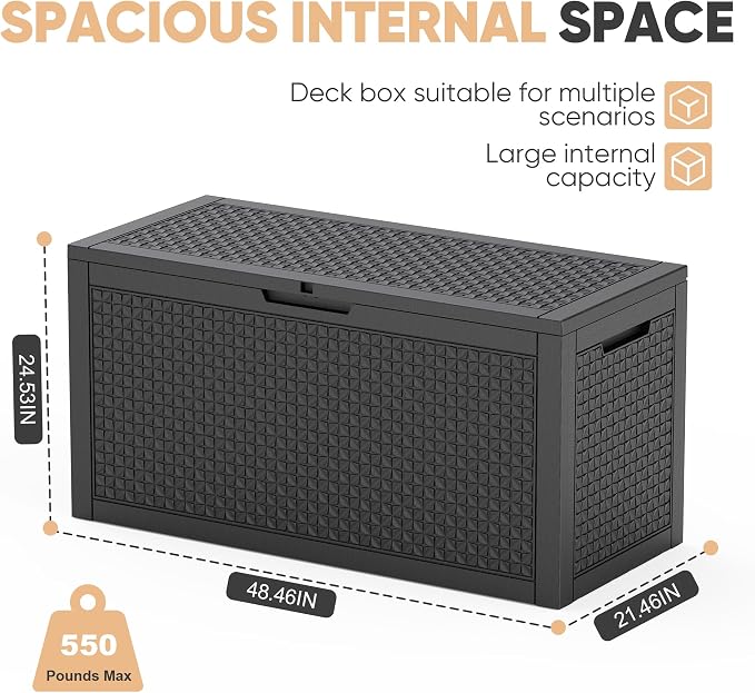 EasyUp 110 Gallon Deck Boxes Outdoor Waterproof, Resin Outside Storage Box - Image 3