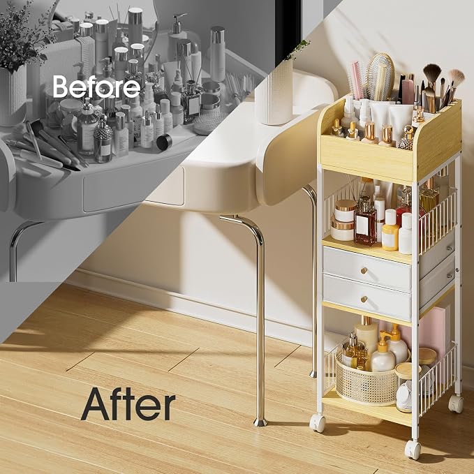 TidyStash Rolling Cart with Drawers 4-Tier Storage Cart with Large Drawers - Image 7